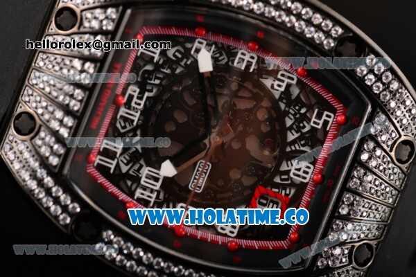 Richard Mille RM 007 Miyota 9015 Automatic Dimaonds/PVD Case with Arabic Numeral Makrers Skeleton Dial and Black Rubber Strap - Click Image to Close